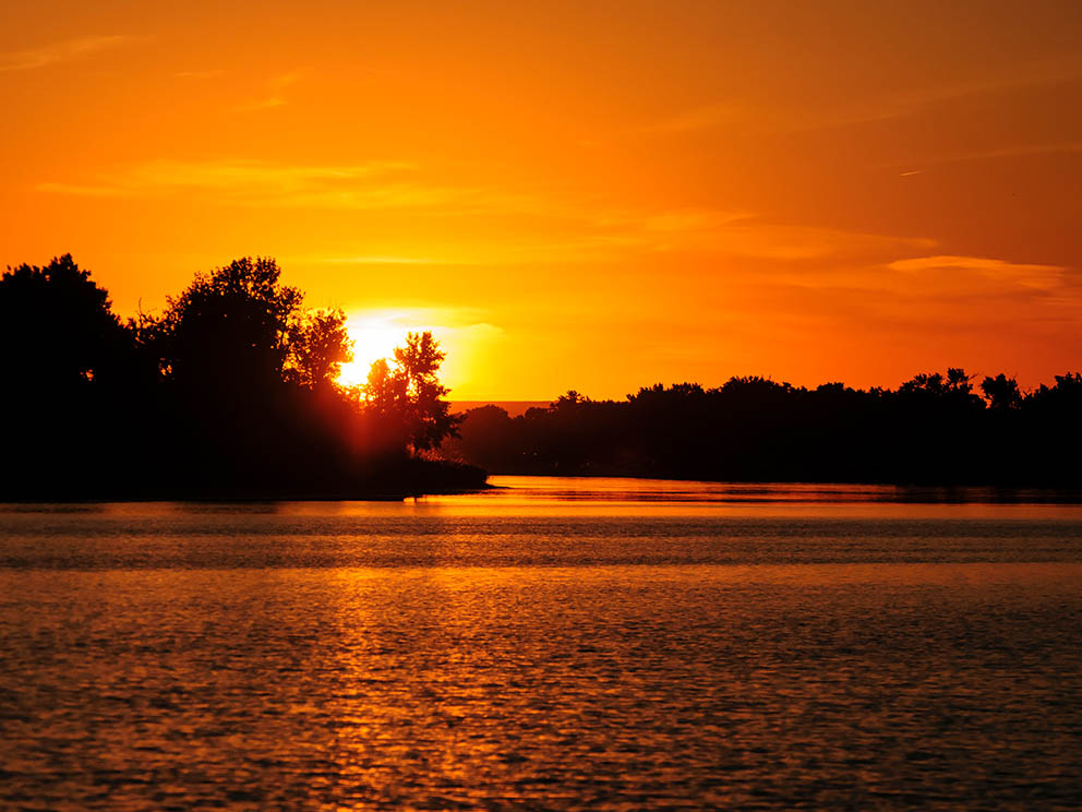 Photo of the Missouri River at sunset.